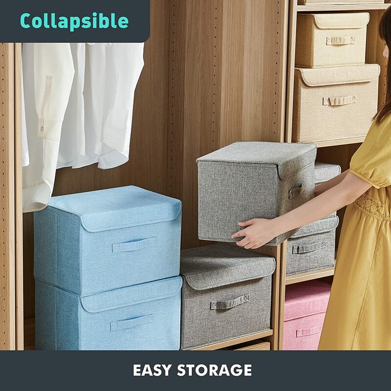 Foldable Storage Box Desk Organizer Containers Cube Storage Drawers with Lids Washable Cotton Linen Cajas De Almacenamiento