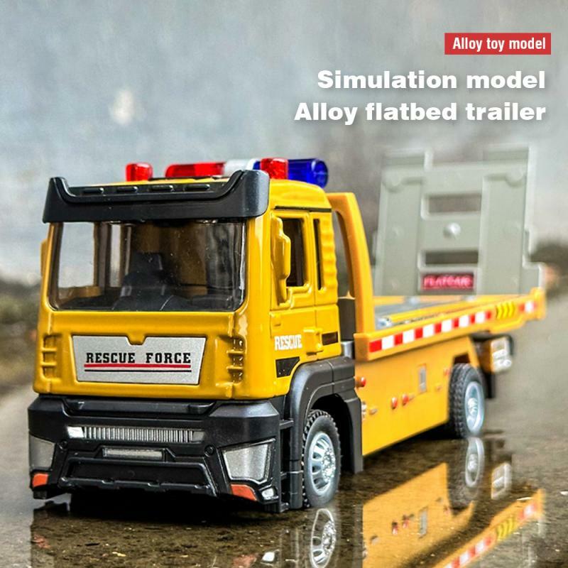 Alloy Engineering Car Model Diecast Pull Back Car Flatbed Trailer Toy with Sound and Light Simulation Vehicle Children's Gift