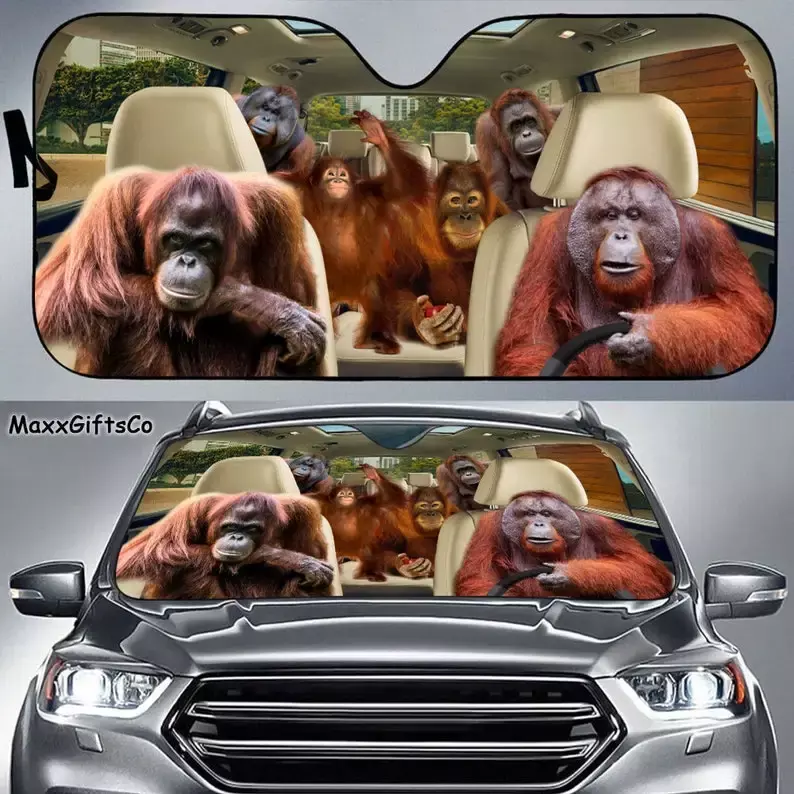 Orang-oetan Auto Zonnescherm, Orang-oetan Voorruit, Familie Zonnescherm, Orang-oetan Auto-Accessoires, Auto Decoratie, Cadeau Voor Papa, Mama