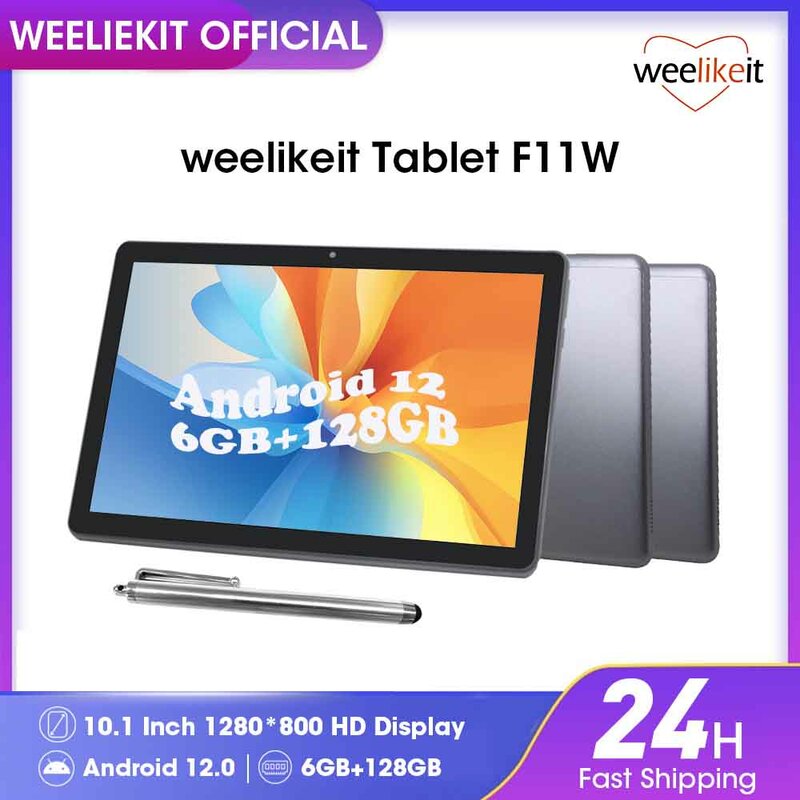 weelikeit Tablet 10.1‘’ Android 12 1280*800 6GB 128GB Tablets MTK8183 8-Cores 2.0GHz Type-C 6000mAh Battery 18W Fast Charger