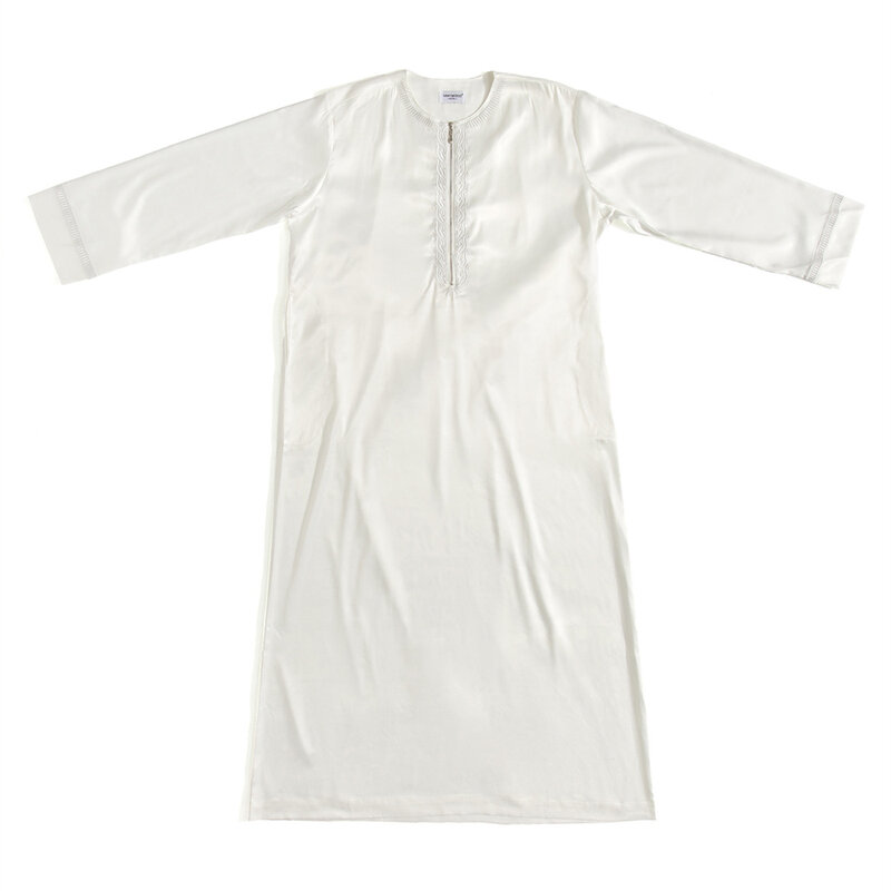 เสื้อคลุมผู้ชายสีขาวแขนยาวมีซิปด้านหน้า jubba thobe ramadan Eid อิสลามเสื้อผ้าสวดมนต์ชุดอาบายะห์