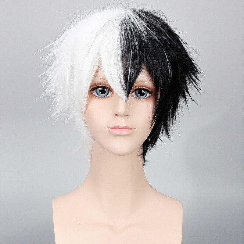 Black White Cosplay Anime Party Hair Wig Heat Resistant