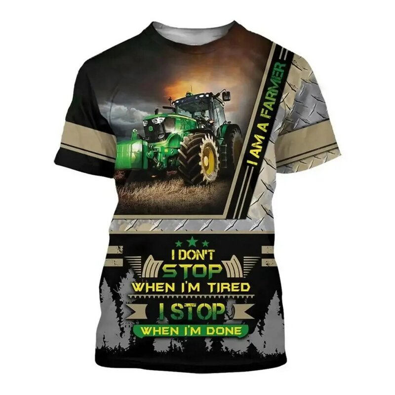 Детская одежда, футболка с 3D принтом грузовика и трактора, одежда для девочек и мальчиков, футболки, модная повседневная футболка в стиле Харадзюку, топы унисекс с мультяшным принтом