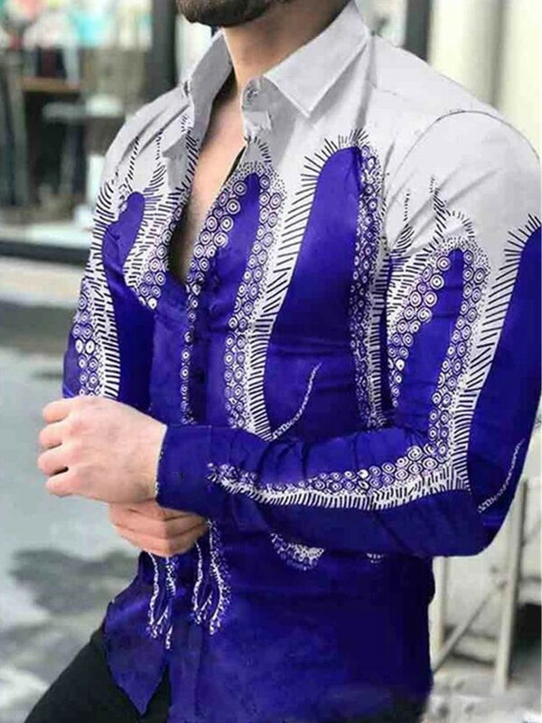 Wysokiej jakości koszule jesień mężczyzna Gradient Polka nadruk w kropki koszula dla mężczyzn odzież 2022 nowa koszula męska z długim rękawem Chemise