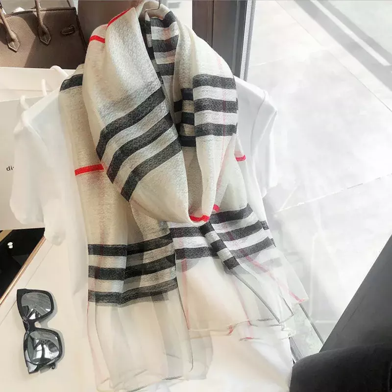 scarves made of genuine silk and wool blended with new checkered scarves for women in autumn and winter, Wholesale  ﻿