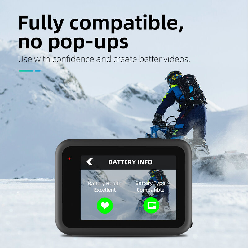 Аккумулятор TELESIN для GoPro Hero 12, 11, 10, 9, 1750 мАч, 3 способа быстрой зарядки