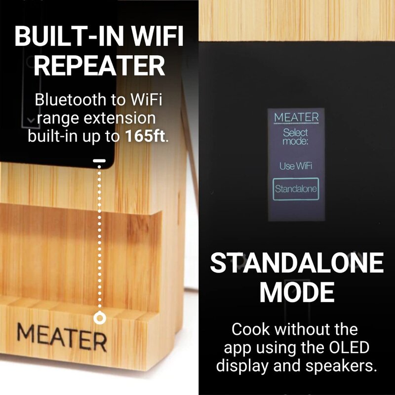 Blok: termometer daging pintar WiFi Premium 4-probe | Untuk BBQ, Oven, panggangan, Dapur, pengasap, alat panggang | iOS & Android