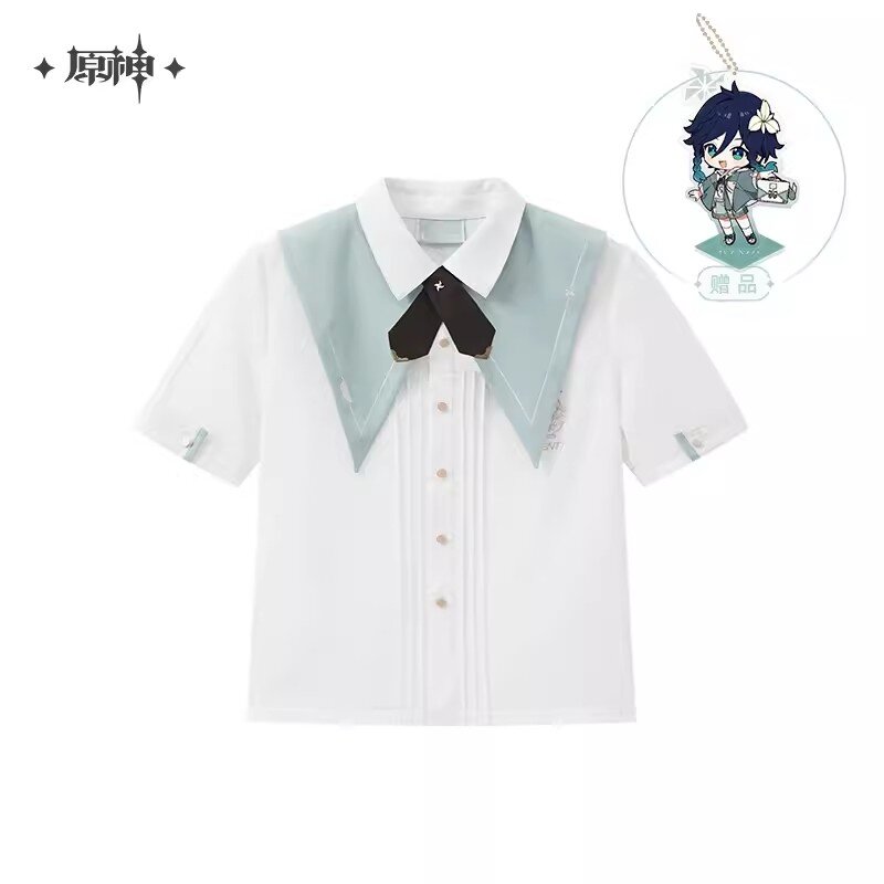 زي تأثيري بأكمام قصيرة ، قميص سلسلة الانطباع الرسمي Genshin تأثير WENDI ، لعبة MiHoyo ، هدايا عيد ميلاد ، بيع مسبق
