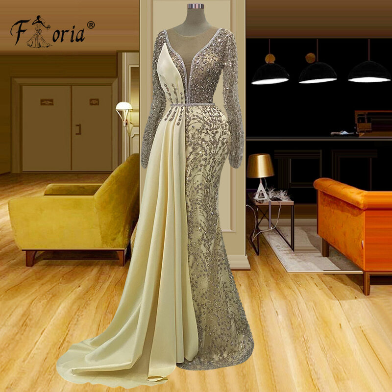 Женское вечернее платье с юбкой годе, изящное платье с длинными рукавами и блестками, украшенное кристаллами
