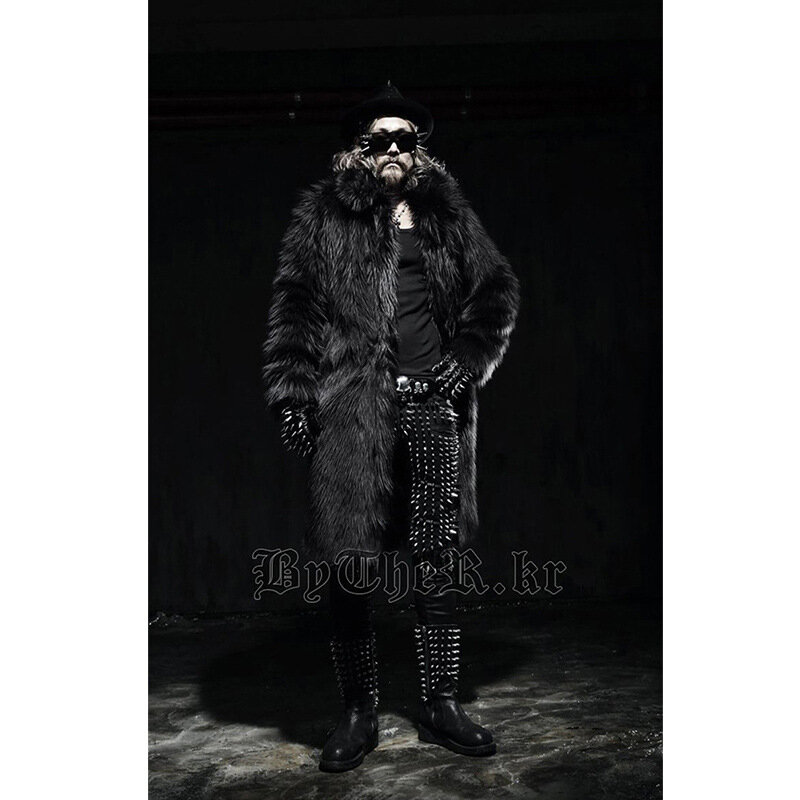 European and American men's fashion personality hip-hop imitation fur long  coat cross-border   trench  for men