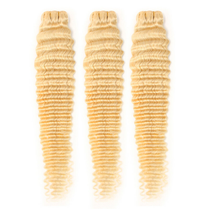 Bundel keriting gelombang dalam pirang 613 rambut manusia rambut manusia Remy Brasil 10-28 30 32 inci ekstensi rambut dengan kepadatan 150% 1 buah