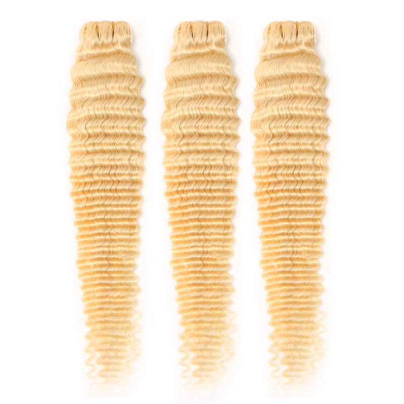 Bundel keriting gelombang dalam pirang 613 rambut manusia rambut manusia Remy Brasil 10-28 30 32 inci ekstensi rambut dengan kepadatan 150% 1 buah