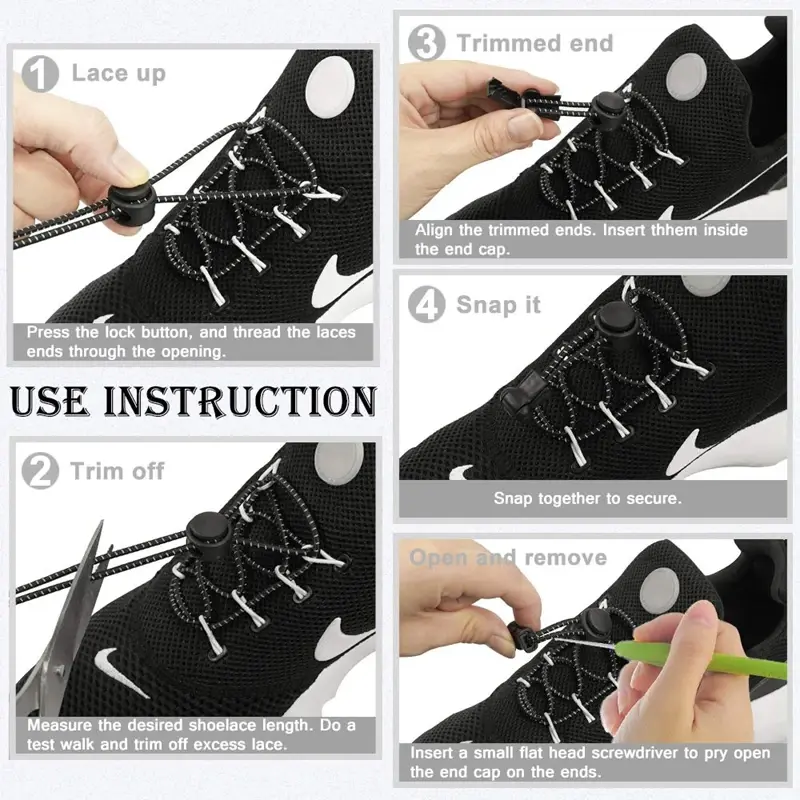 1Pair Colored Dots Round Shoelaces Elastic Plastic Lock Hiking Sport No Tie Shoelace Adult Children Shoe Accessories Rubber band
