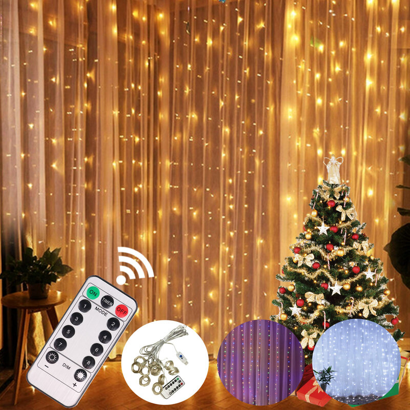 Ledカーテンライトガーランド,3m,クリスマス,新年,家の装飾,2023,2022