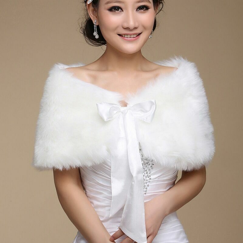 Mantel musim dingin selendang bulu putih Aksesori pernikahan elegan pengantin wanita jaket pernikahan mantel bulu imitasi lembut