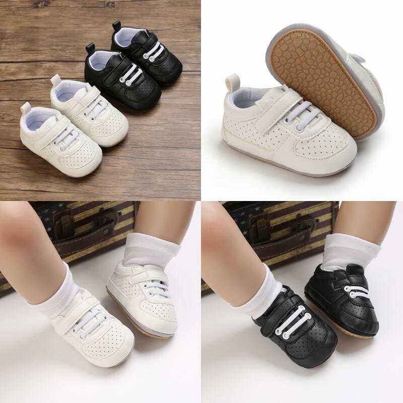Sepatu Bayi Baru Lahir Sepatu Anak-anak Kasual Pria dan Wanita PU Anti-selip Sol Karet Sepatu Bayi Kulit Warna Murni Mode