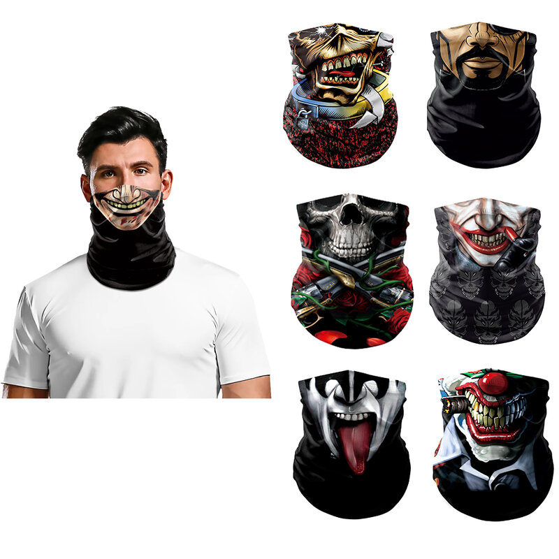 Multifuncional Crânio Imprimir Halloween Party Headband, Horror Cosplay Máscara, Headband Preto, Adulto engraçado, Caminhadas, Acampamento, Multifuncional