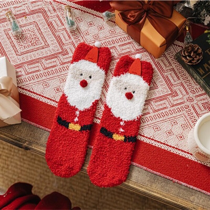 Chaussettes de Noël en velours pour femmes, optique chaude, bonhomme de neige, dormir sur le sol, chaussettes drôles, cadeau d'hiver, nouveaux sites de Noël