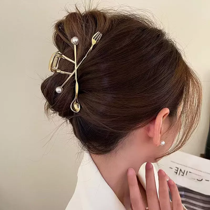 Nowy Punk geometryczny metalowy złoty srebrny prosty klamra do włosów dla kobiet modny duży krab zacisk koreański akcesoria do nakrycia głowy