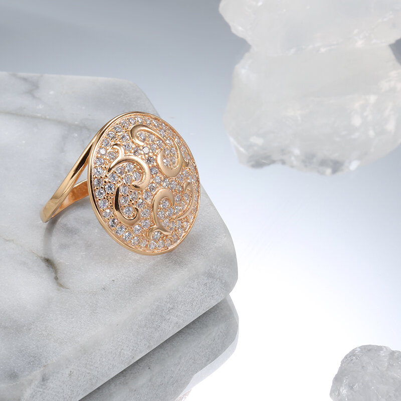 SYOUJYO Große Größe 585 Rose Gold Farbe Runde Ringe Für Frauen Natürliche Zirkon Volle Gepflasterte Feine Schmuck Trendy Ringe Luxus design