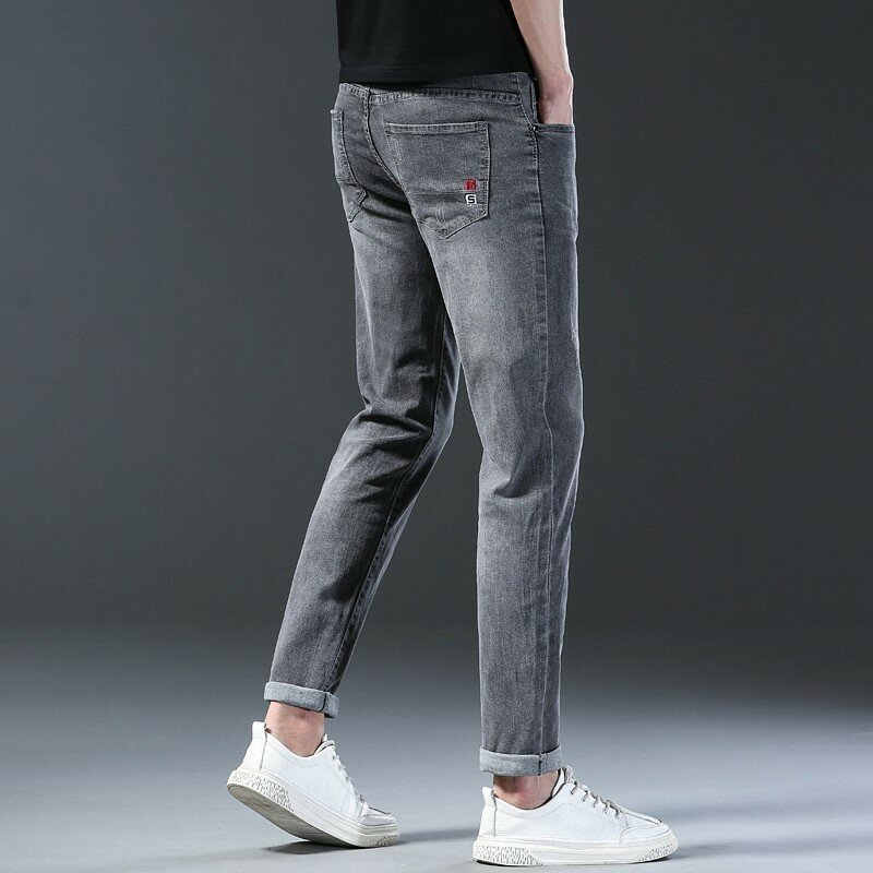 Nowe dżinsy męskie szczupła moda marki Stretch Fashion codal Cool Grey Black klasyczne spodnie męskie