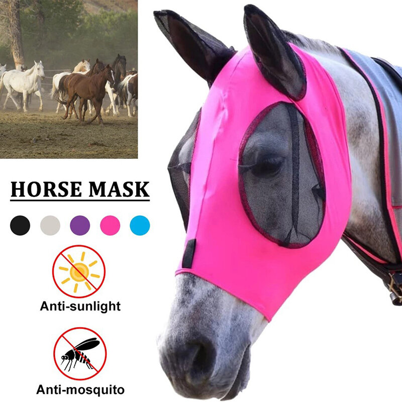 Máscara elástica do cavalo da prova do mosquito, Anti-Fly Mesh Equine Hood, máscara Flyproof com orelhas cobertas
