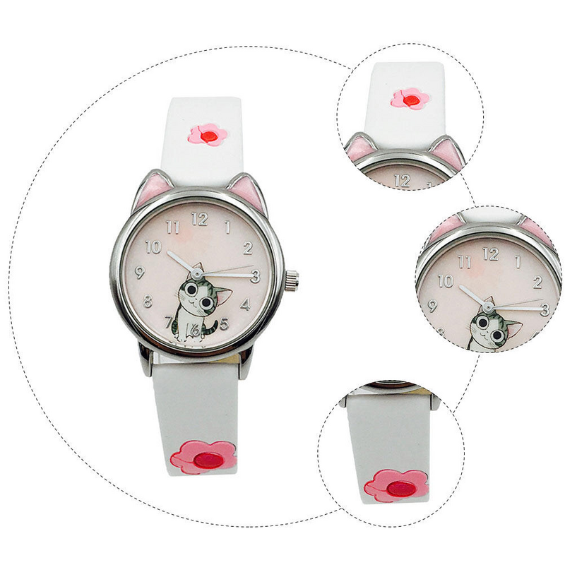Reloj deportivo de acero inoxidable para niños, pulsera de cuarzo con diseño de gatito