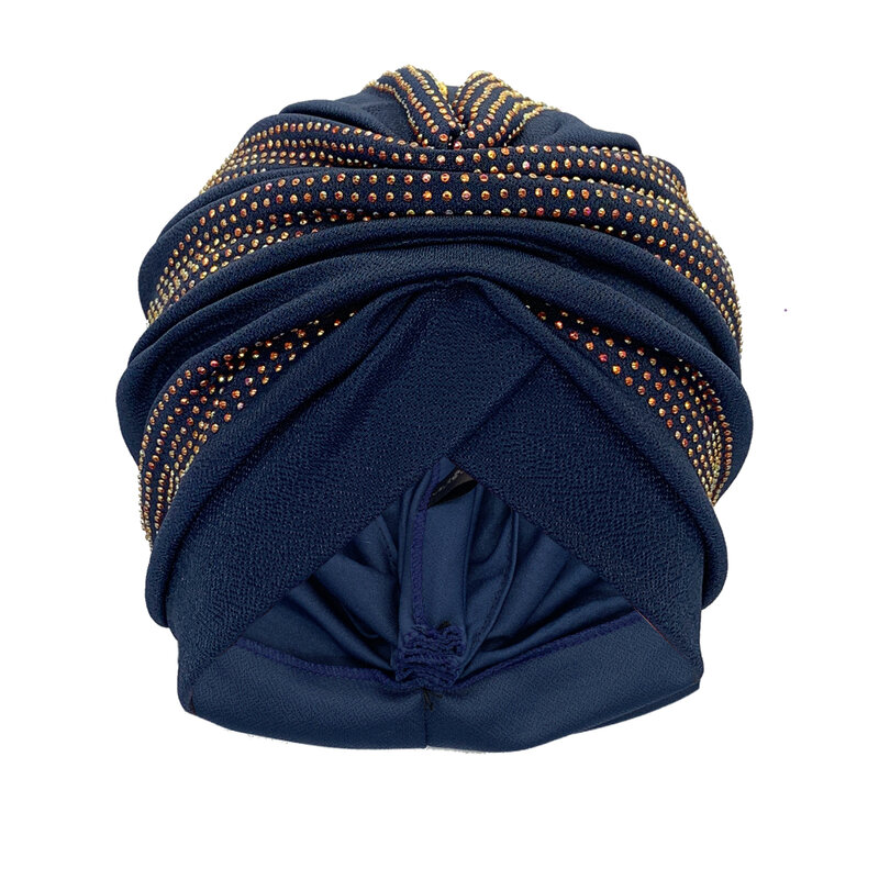 Błyszczące diamenty czapka Turban dla kobiet owinąć głowę muzułmańska chustka na głowę czapka Turbante Mujer