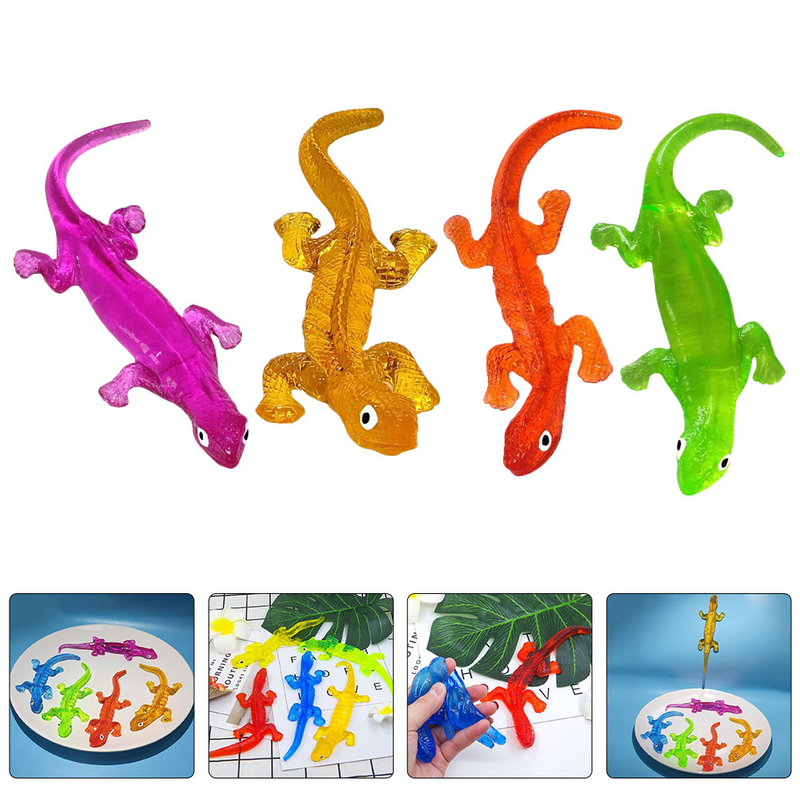 4 buah mainan kadal realistis lengket karet lembut mainan elastis Playthings
