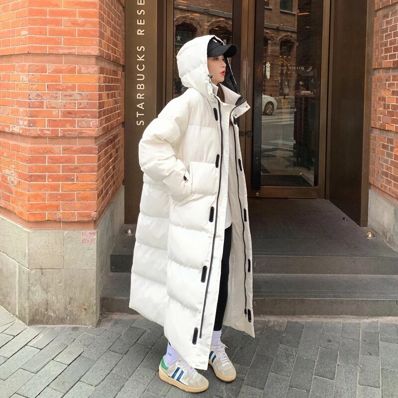 Giacca imbottita invernale da donna in cotone X-Long 2023 cappotto in cotone sciolto da donna nuovo cappotto coreano caldo addensato parka con cappuccio capispalla femminile