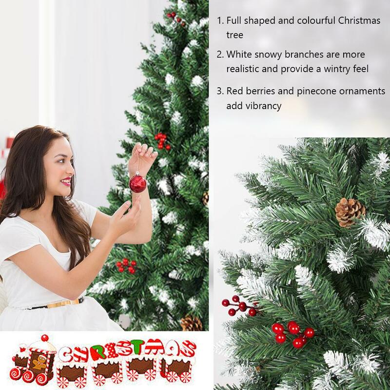 Árvore de Natal nevado com suporte do metal, bagas vermelhas, agulhas do pinho, árvore artificial do Xmas, celebração do feriado, 5ft, 6ft, 7ft