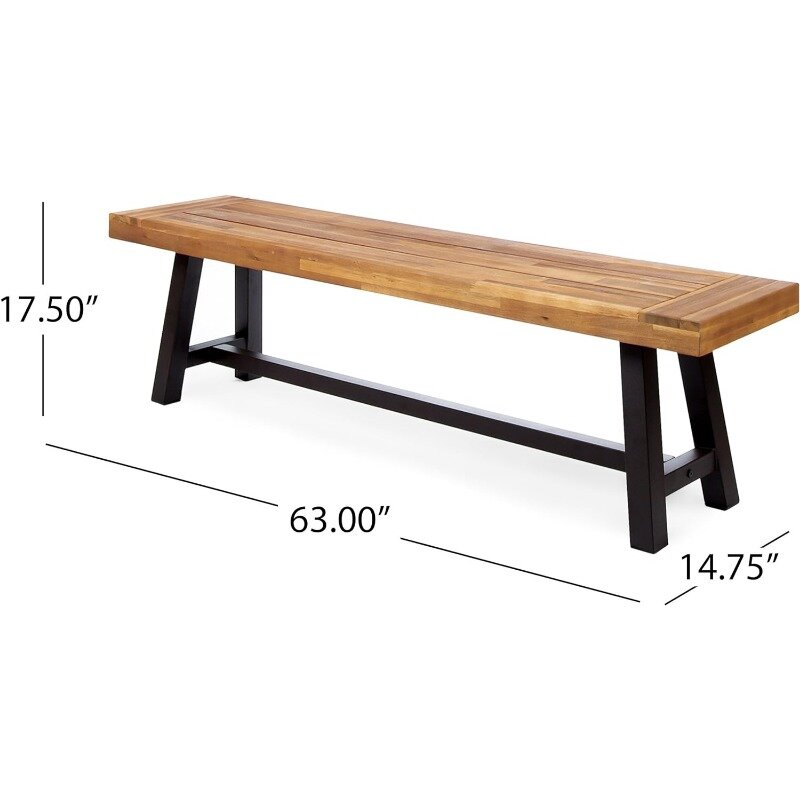 Christopher Knight Home Carlisle Outdoor Acacia Wood and Rustic Metal Bench, Sandblast Finish 14. 75 X 63 X 17. 50 Inches