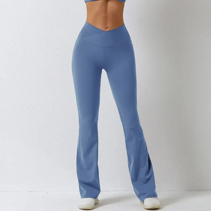 Pantalones de pierna ancha ajustados para baile, cintura alta y caderas, pantalones de campana casuales y pantalones de yoga para ejercicio físico, lijado