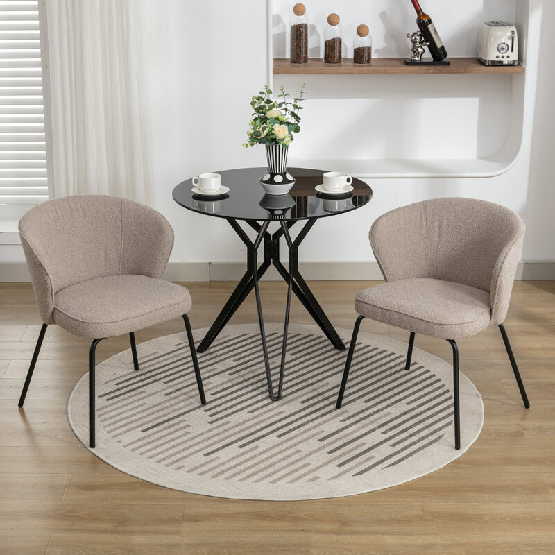 Elegante Juego de 2 sillas de comedor de tela de bouclé de café ligero con patas de Metal negro elegantes, opción de asientos elegantes y cómodos