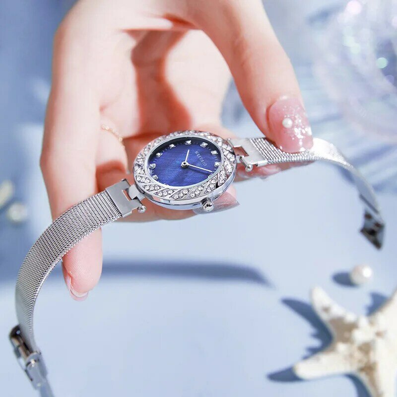 فستان أنيق ساعة نسائية لون أزرق Montre فام 2022 حزام شبكي رفيع للغاية موضة ساعات المعصم الفاخرة Reloj Muje