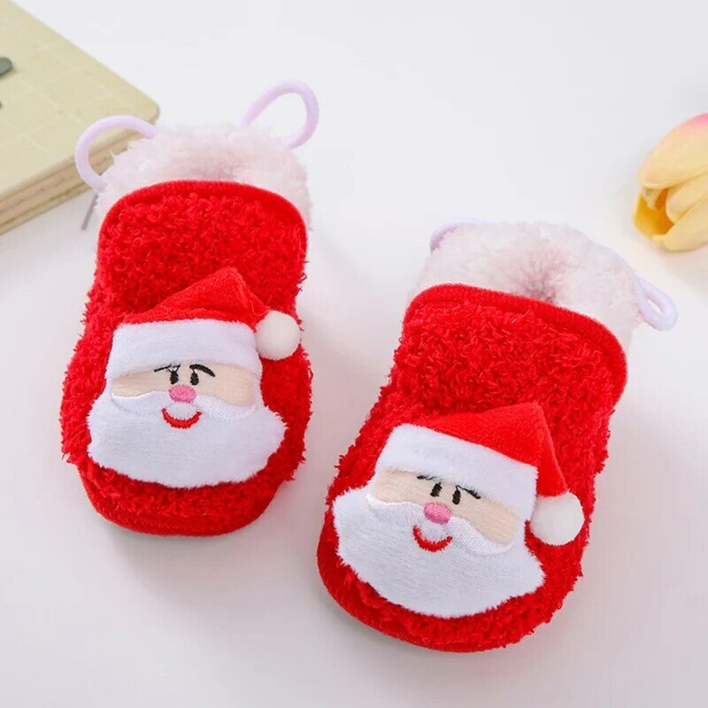 Ботинки детские рождественские, Нескользящие ботинки на мягкой подошве с Санта-Клаусом, снеговиком, оленем, плоская подошва, зимние ботинки для девочек и мальчиков