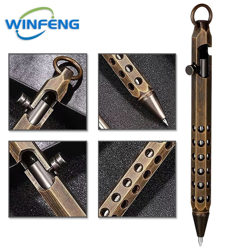 Creative Brass Bolt Action Tactical Pen Business Signature Ballpoint Pen for Self Protection School Student Office Stationery