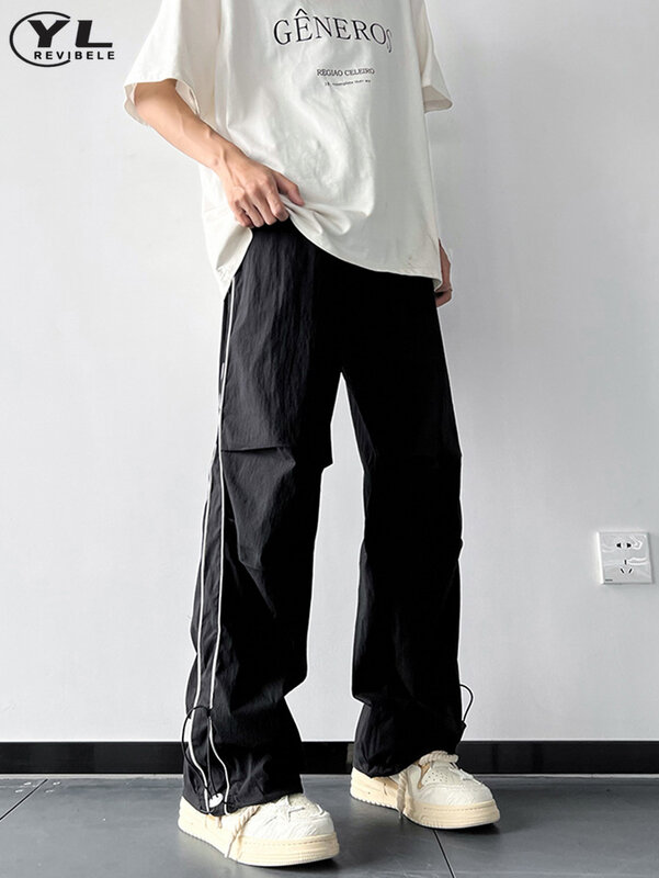 Pantalones rectos finos de secado rápido para hombre, pantalón holgado informal de calle alta, Diseño a rayas, pierna ancha para trotar, Unisex