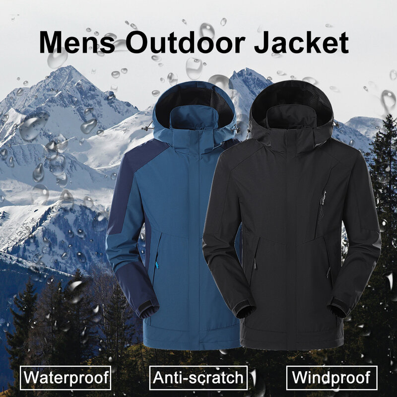 Men's Casual Lightweight Waterproof Windbreaker Jacket with Hood Full Zip Up Outdoor Hiking Coat for Autumn Winter Sportswear