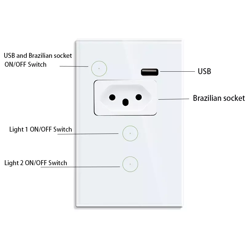 Bingoelec Tuya Wifi Smart Brazil Light Switch Wall Socket Plug Outlet 1/2 Gang Touch Sensor Glass Smart Life Alexa Google Home