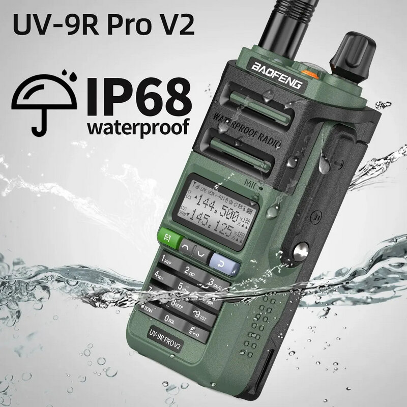 Baofeng UV-9R Pro V2, pengisi daya tipe-c IP68 Walkie Talkie UHF kuat jarak jauh Ham Radio tahan air
