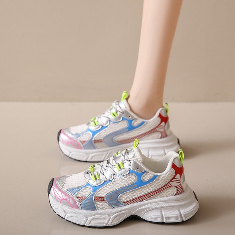 Comemore 2024 letnie nowe koreańskie oddychające buty damskie obuwie Casual damskie z grubym dnem do biegania damskie letnie obuwie