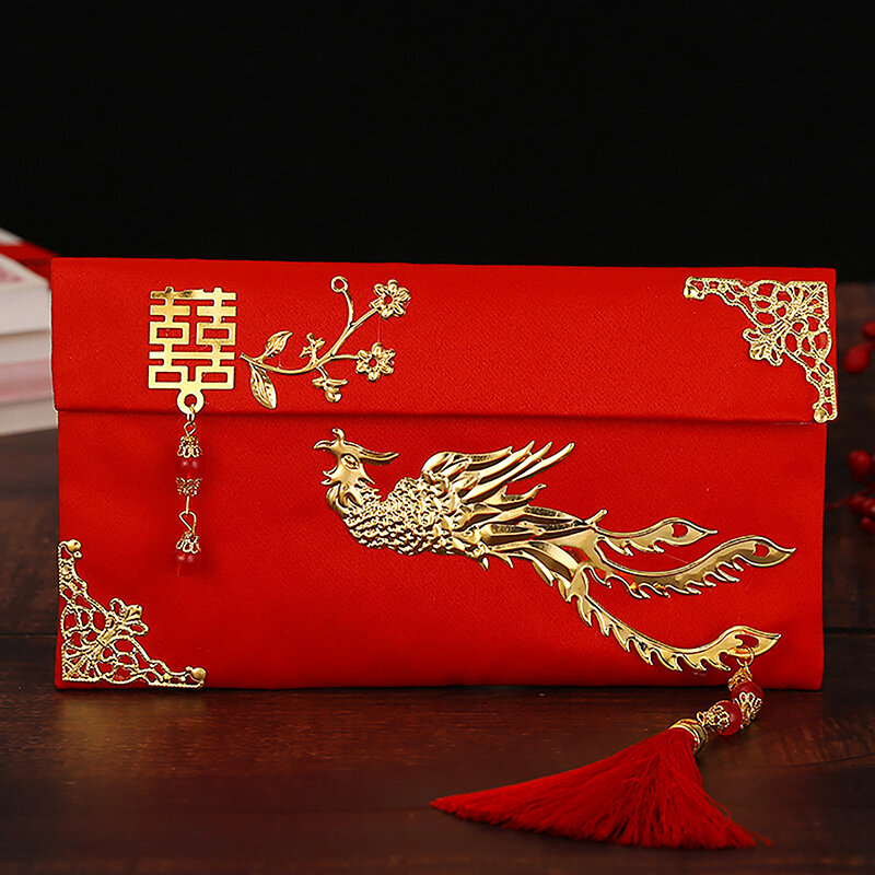 中国の新しい年の赤い封筒、ラッキーなマネーバッグ、フェイクシルクのテクスチャ、両親へのアクセス、2022、1個