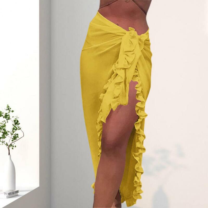 Sexy Soft Thin Summer Beach Skirt Quick Dry Women Cover Up Skirt Mid-calf Length Lady Bikini Skirt Pool Party Clothes