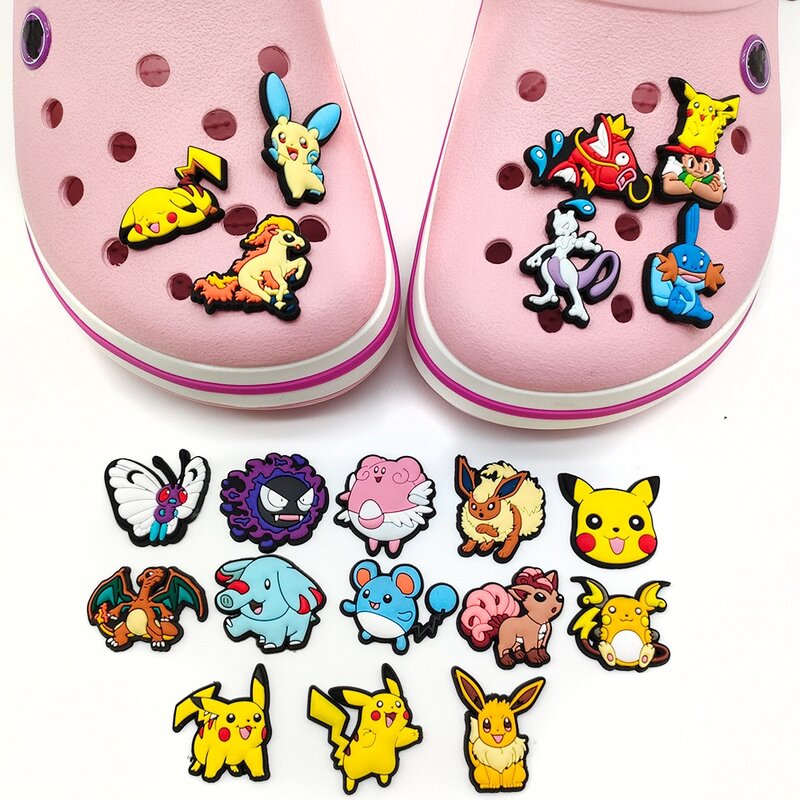 Hot sale 1pcs New Pokemon Shoe Charms PVC Accessories DIY Shoe Buckle Decoration For Clog Sandal Kids Boy X-mas Gifts