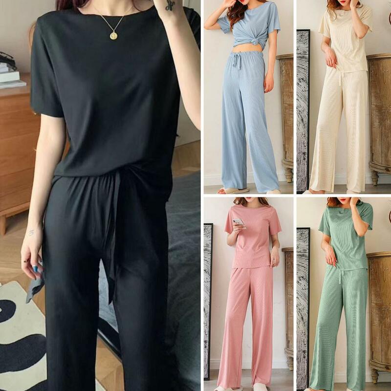 2Pcs/Set Sleepwear Set Trendy Colorfast Leisure Outfit Summer Loose Fit Pure Color Loungewear Daily Wear
