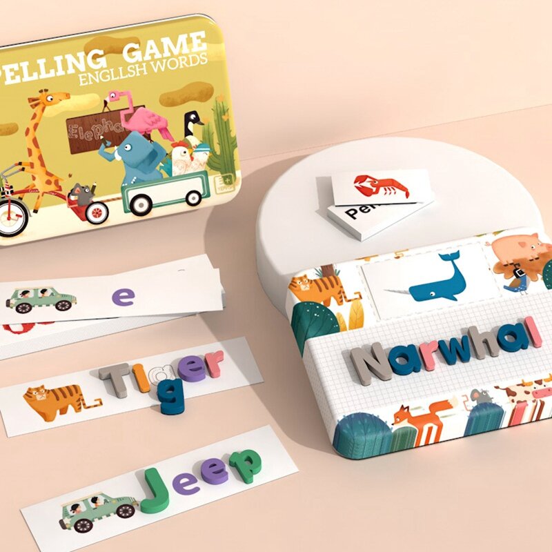 ชุดของเล่น permainan Teka-teki ตัวอักษรสำหรับเด็กพัฒนาทักษะคำศัพท์และการสะกดคำสำหรับเด็กวัยหัดเดิน
