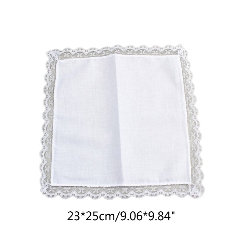 Lenço branco feminino, lenço algodão com acabamento em renda, super macio, lavável, toalha peito, bolso com acabamento em