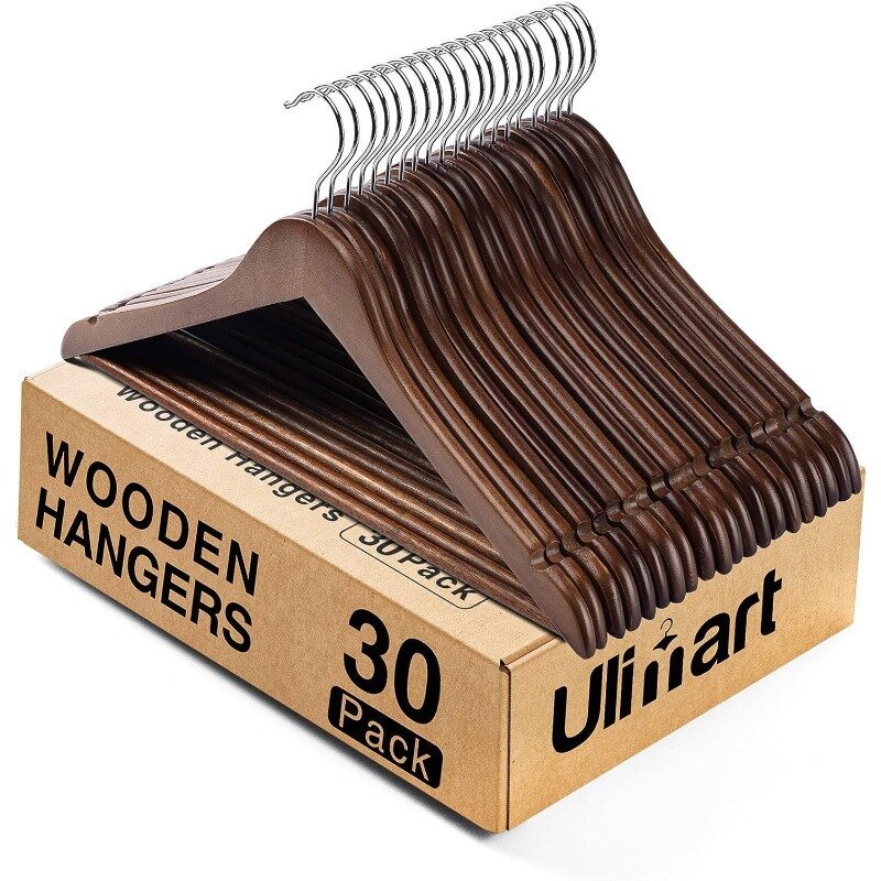 Ulimart Wooden Hangers 30 Pack Wood Clothes Hangers with Bar Coat Hangers for Closet