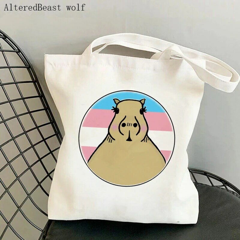Frauen Shopper tasche Nette Capybara In Gerade Verbündeten Stolz LGBT Tasche Harajuku Leinwand Shopper Tasche mädchen handtasche Tote Schulter Dame tasche